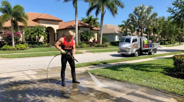 Pressure washing a concrete driveway in Naples FL