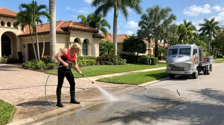 Sidewalk and driveway cleaning at a Naples FL home